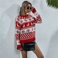 thumbnail image 3 of Suéter navideño de mujer con alce para otoño e invierno, tejido con cuello redondo, suéter de mujer con copos de nieve navideños, 3 of 5