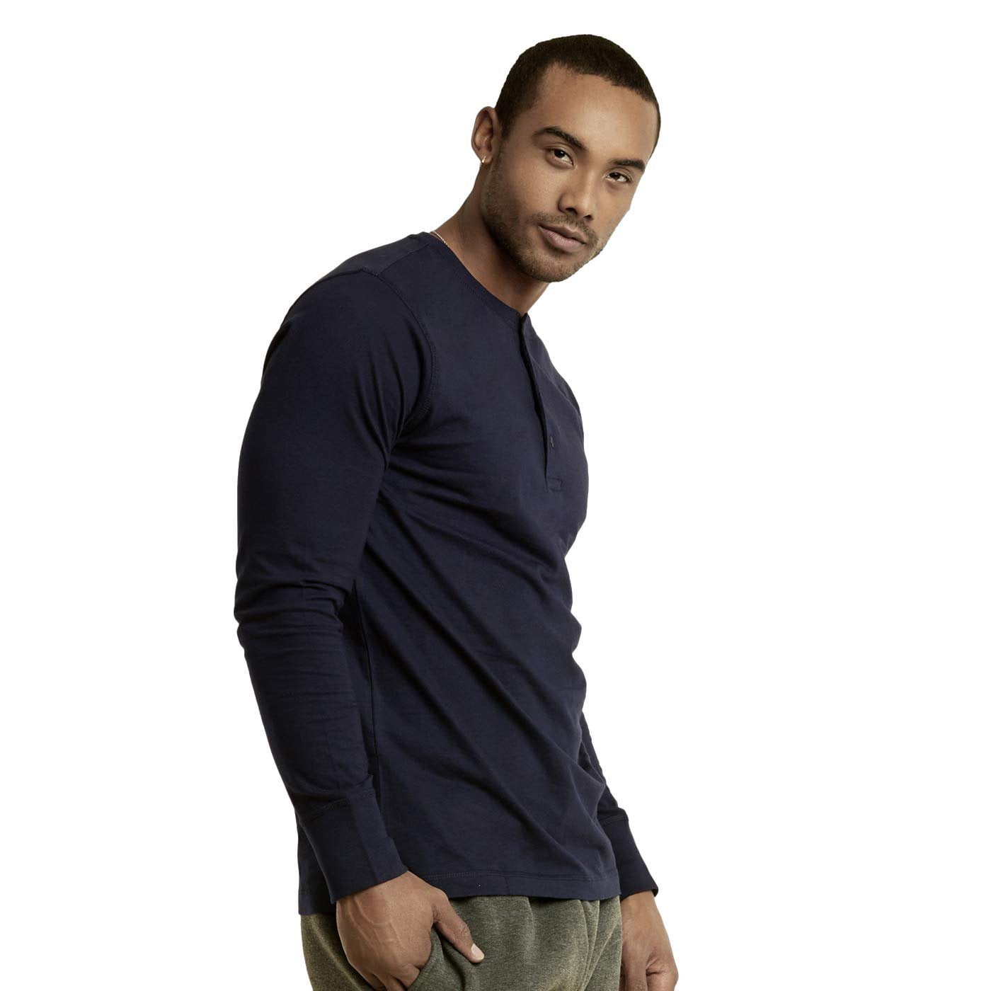 DailyWear Mens Cotton Casual Long Sleeve Henley T Shirt Navy 