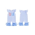 thumbnail image 2 of BemeyourBBs Newborn Baby Girl 4th of July Outfit Patriot Independent Day Clothes Summer One Piece Romper Fly Sleeve Stripes USA Flag Letters Casual Ruffled Jumpsuit Baby Fourth of July Outfit, 2 of 9