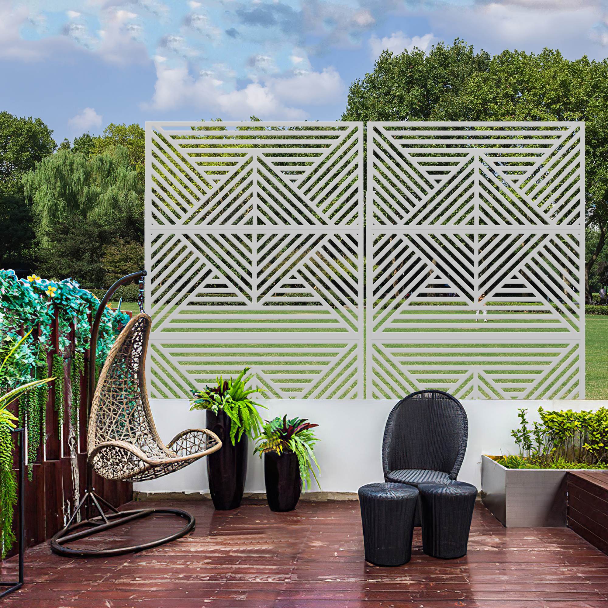 MAYEERTY 72" x 47" Outdoor Privacy Screen, Metal Decorative Screen