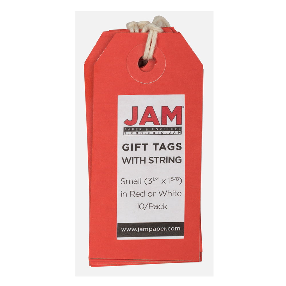 Jam Paper Gift Tags with String, Small, 3 1/4 x 1 5/8, Red, Box of 100