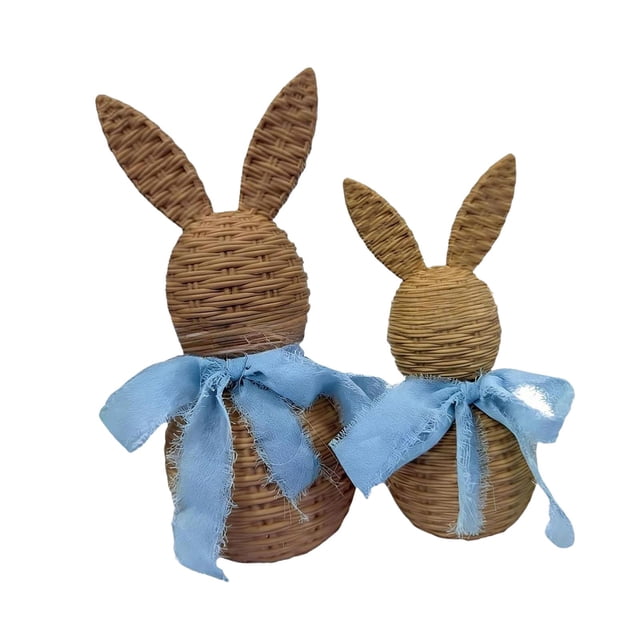 2 piezas de adorno de conejo de Pascua tejido, figura de conejo coleccionable, encantadora decoración de conejo Azul