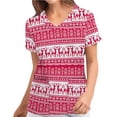 thumbnail image 2 of Blusa informal de manga corta con cuello en V para mujer a la moda navideña con bolsillos estampados para mujer Pompotops  hkajfhjk457743, 2 of 5
