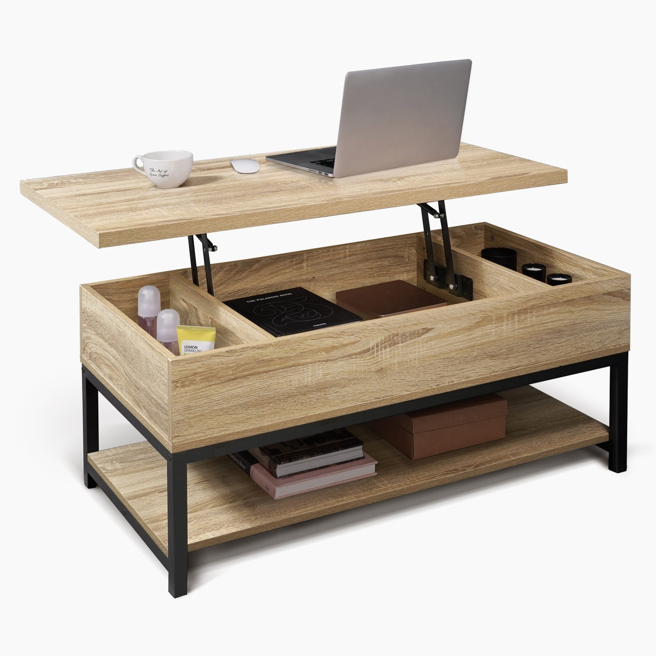 CAPHAUS Lift Top Coffee Table w/ Storage, Coffee Table w/ Bottom Open