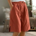 thumbnail image 2 of ABATAB Cotton Linen Shorts for Women Elastic Waisted Wide Leg with pockets Knee Length Shorts for Summer, 2 of 7