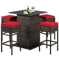 thumbnail image 2 of Costway Ensemble de 5 Pcs pour Patio en Rotin avec Tabouret de Bar, Étagère de Rangement Dissimulée, Coussin, Rouge, 2 of 9