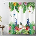 thumbnail image 1 of HVEST Tropical Green Leaf Shower Curtain for Bathroom,Funny Peacock and Butterfly Plant Floral Fabric Shower Curtain with Hooks,Country Nature Bathroom Curtain Shower Set, 60x72 inches, 1 of 5