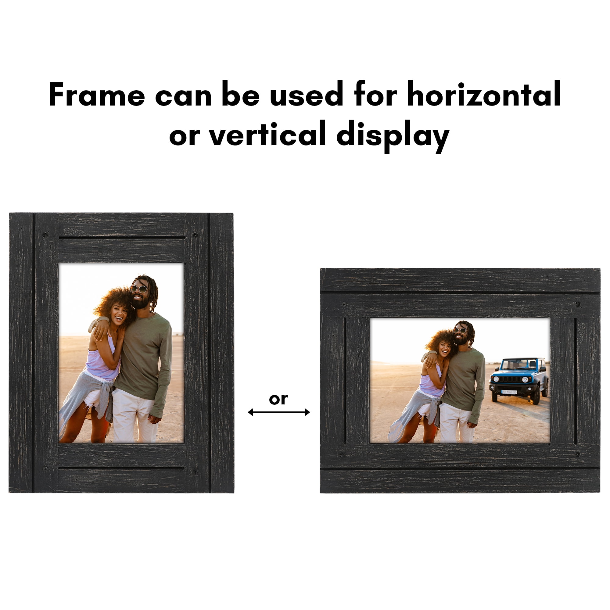 Americanflat 5x7 Picture Frame Polished Crystal Clear Glass Hampton Collection Distressed - Charcoal Black