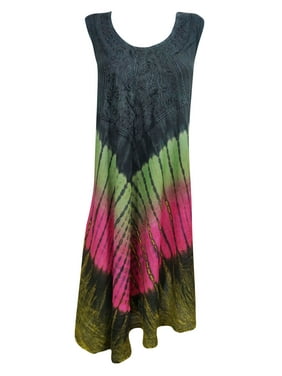 Mogul Tie Dye Tank Dress Knee-Long Rayon Cover Up Sleeveless Evening Dresses