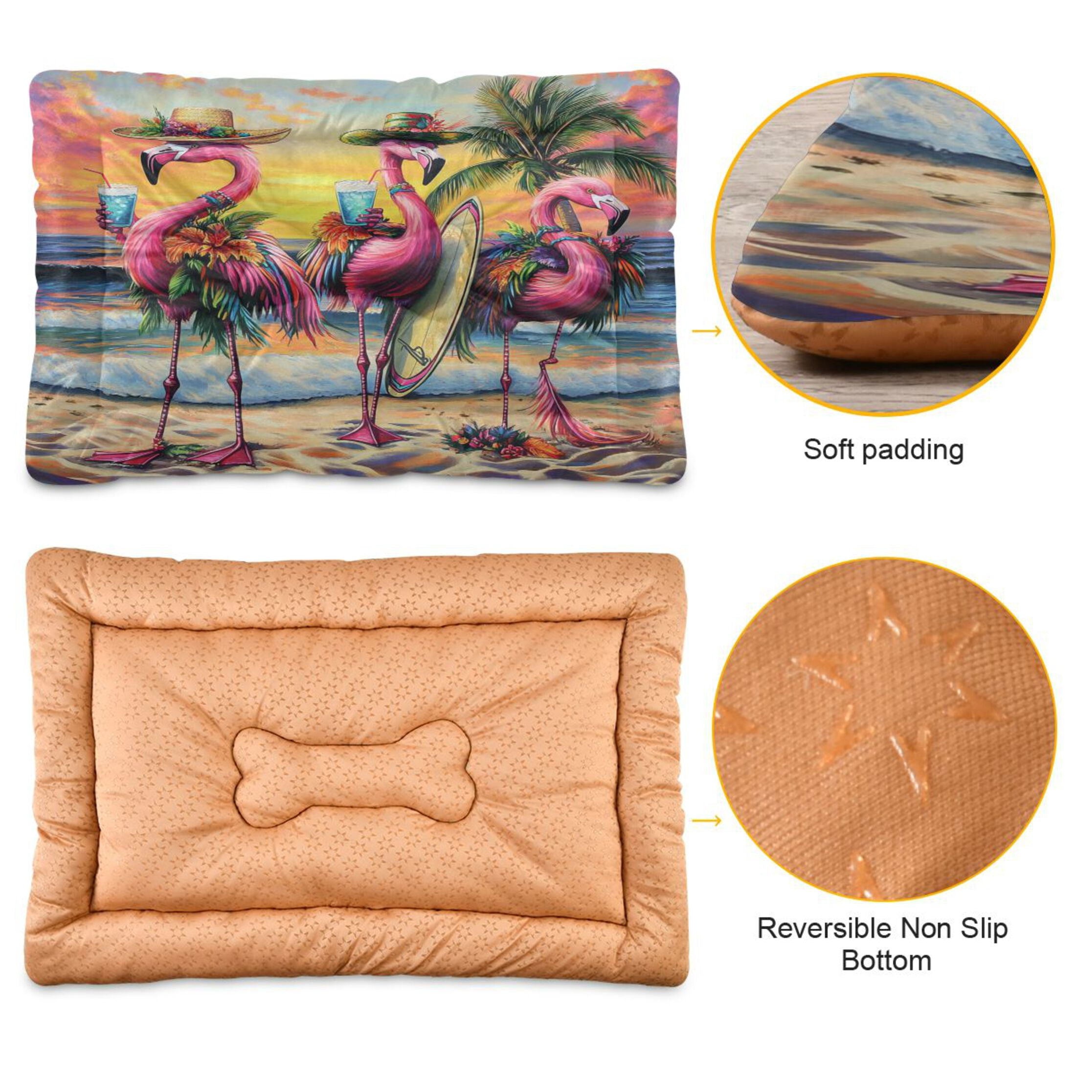 Qxltty Summer Flamingo Ped Pad Wear-resistant and Hard to Bite Through Sleeping Pad for Small Medium Large Dogs Winter Pet Bed 36×24in