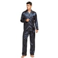 thumbnail image 2 of TONY AND CANDICE Conjunto de pijama de satén clásico para hombre (azul/dorado mediano), 2 of 5