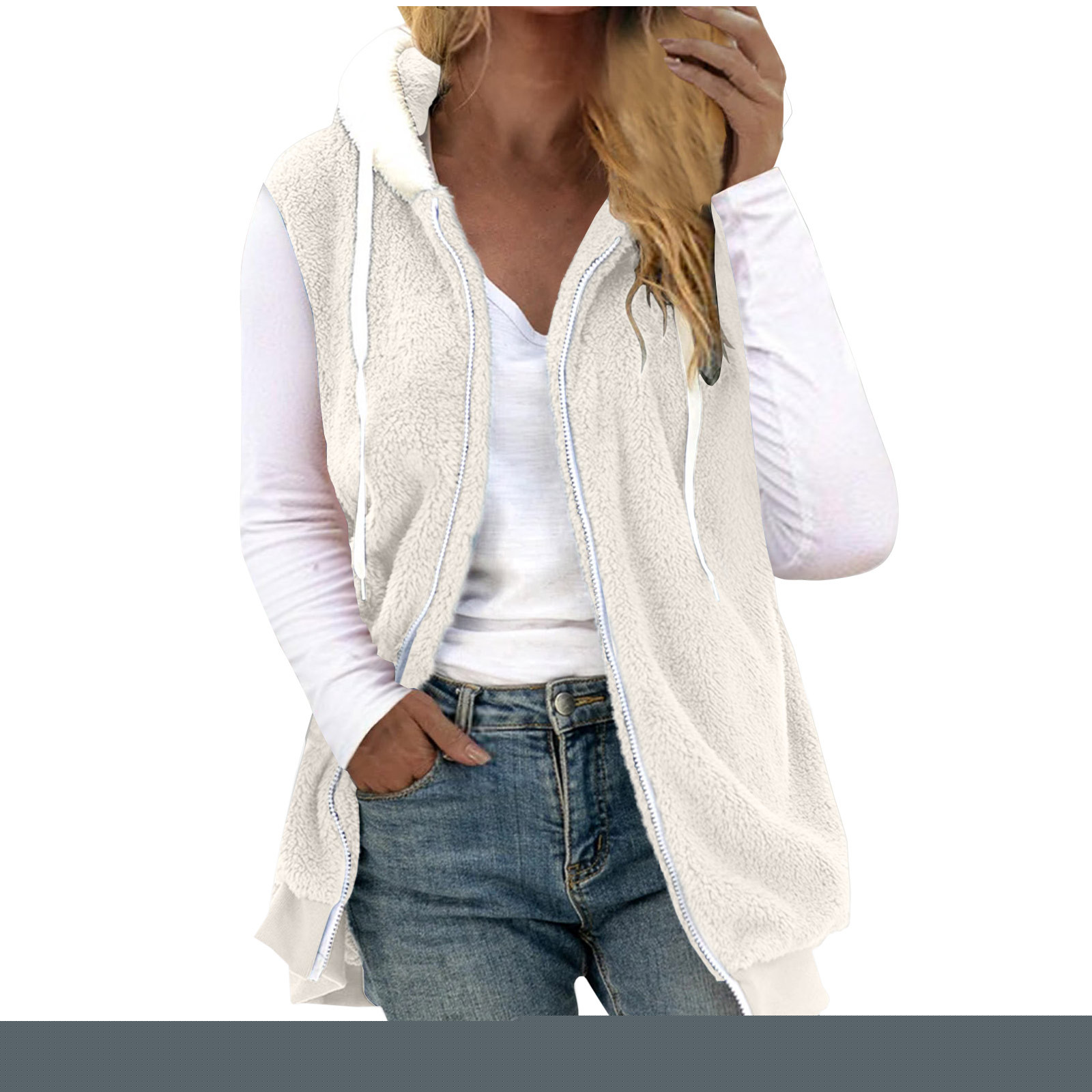 Yangnuo Womens Trendy Casual Sleeveless Hooded Fleece Jackets Vest 2025 Winter Womens Fall Winter Sleeveless Coat Zip Up Warm Jackets Outerwear With Pockets