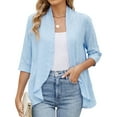 thumbnail image 2 of idosla Women Cardigan 3/4 Sleeves Open Front Lightweight Soft Netted Knit Draped Ruffles Cardigan Kimono Cover Ups (Sky Blue, XXL), 2 of 9