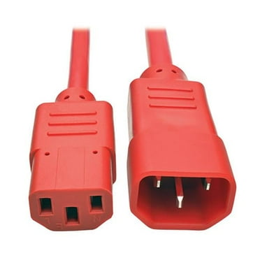 3 ft. 15A Power Extension Cord 14 AWG C14 & C13 Heavy Duty SJT - Red