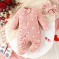 thumbnail image 2 of Tiweut Casual Kids Outfits Girl Valentines Day Ruffle Heart Print Romper Headband Suit Set, 2 of 9