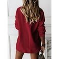 thumbnail image 3 of Women'S Loose Sweater V Neck Long Sleeve Shirt Casual Autumn and Winter Tops Wine Red XL, 3 of 8