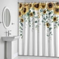 thumbnail image 5 of Sunflower Eucalyptus Leaf Shower Curtain for Bathroom Decor, Farmhouses Watercolor Plants Waterproof Fabric Shower Curtain, 66"x72" Set with 12 Hooks, 5 of 9