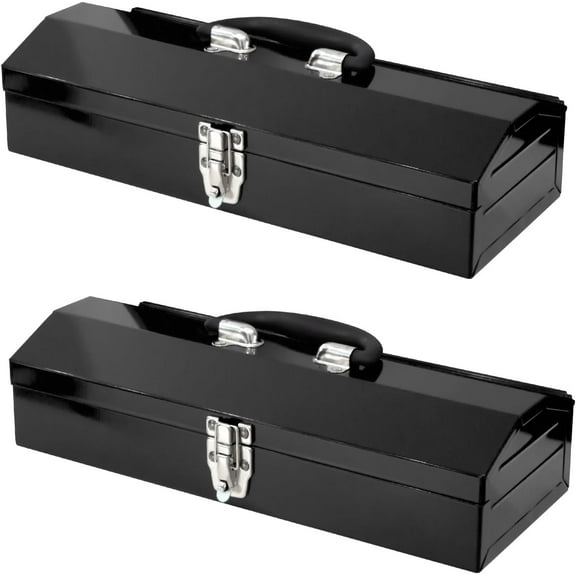 HPDAVV Portable Steel Tool Box with Metal Latch Closure Set of 2, 16" Hip Roof Style, for car, truck, tractor, house use, Black