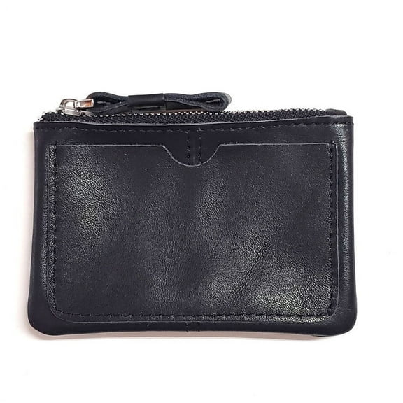 Mini Zipped Pouch Wallet with Top Grain Genuine Cow Leather, Retro Vintage Style Coin Purse Pouch Card Holder - Pouch ONLY