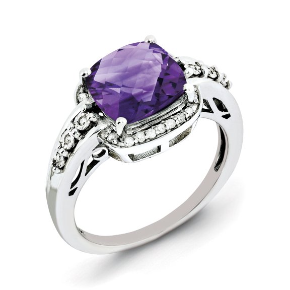Sterling Silver Diamond & Amethyst Ring. Gem Wt- 3ct