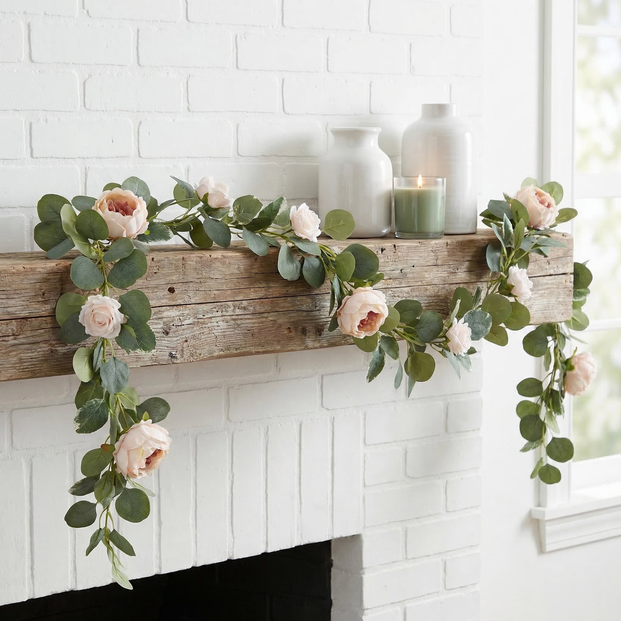 Unique Bargains 4Pcs Artificial Eucalyptus Garland Faux Flower Vine Champagne Pink 71in