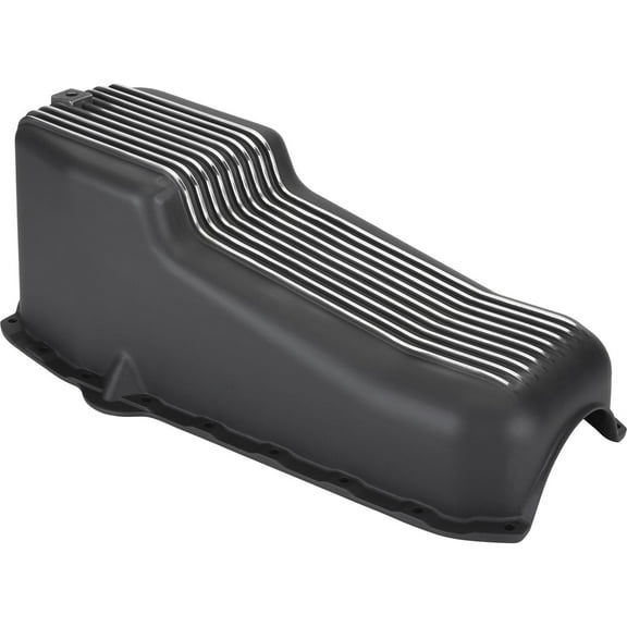 Speedway Motors Finned Aluminum Oil Pan Compatible with 1957–79 SBC 262–400 Engines, Driver-Side Dipstick, Ribbed Design for Strength & Heat Control, Includes Bolt Kit & Drain Plug