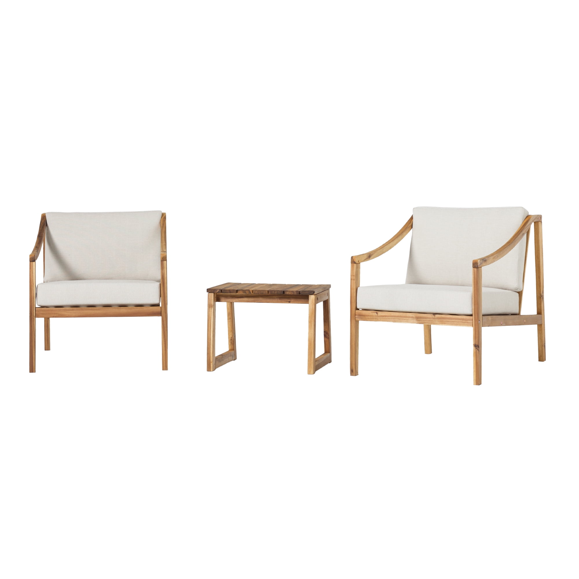 Walker Edison Modern 3-Piece Slatted Outdoor Chat Set, Natural