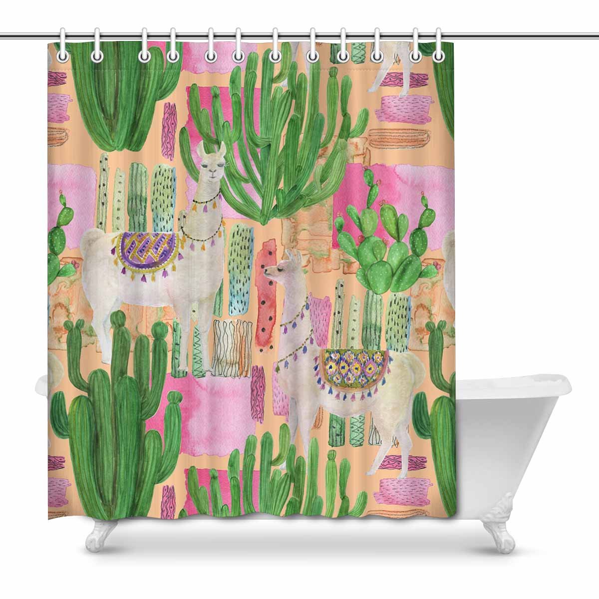 Cactus Shower Curtain Bathroom Waterproof Polyester Fabric Bath Hook Decor