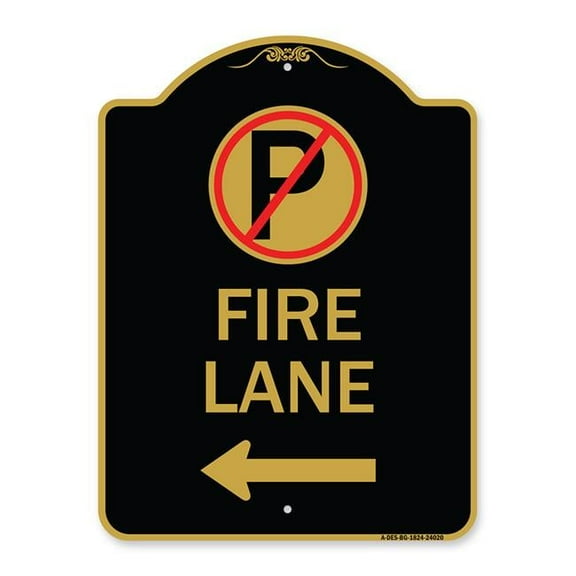 SignMission Designer Series Sign - Fire Lane (No Parking Symbol and Left Arrow) | Black & Gold 18" X 24" Heavy-Gauge Aluminum Architectural Sign | Protect Your Business | Made in the