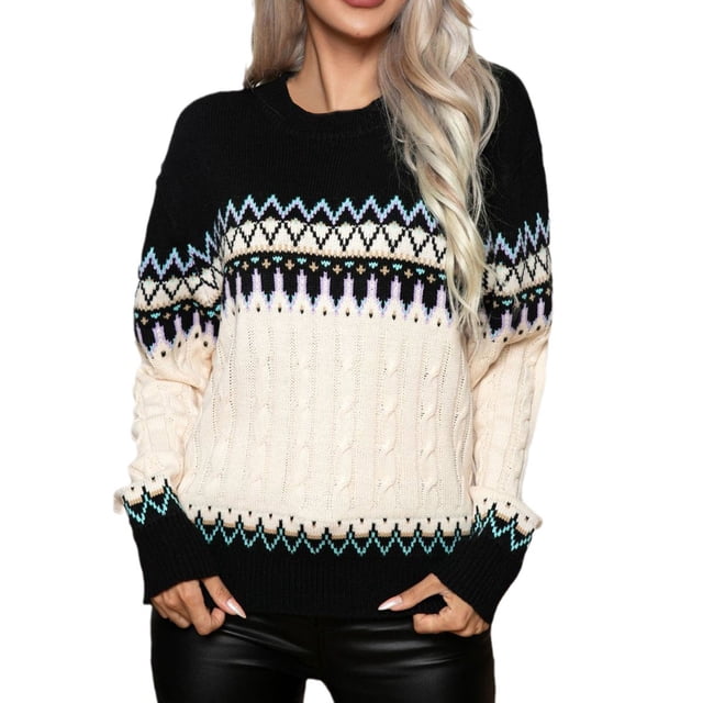 JMYHOAM Chandails pour Femmes Chandails pour Femmes Chandail Décontracté Blouse Tricot Manches Longues Col Rond Chandail