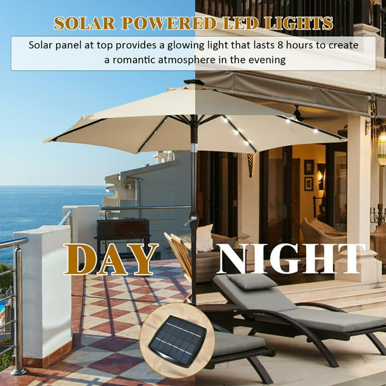 9 foot lighted offset patio umbrella 9/10/11/12ft Solar LED Square Cantilever 9 FT * 11 FT Canopy top height to ground Resenkos 9ft Solar LED Market