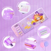 Ristpal Pop up Multi Function Pencil Case l(6-12), Cute Cartoon Pencil Box with Sharpener, Schedule, Whiteboard(Purple)