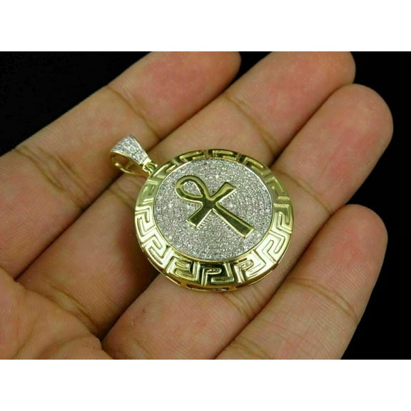 Sparkle Jewels 2Ct Round Cut Cubic Zirconia Ankh Medallion Pendant 14K Yellow Gold Finish Silver