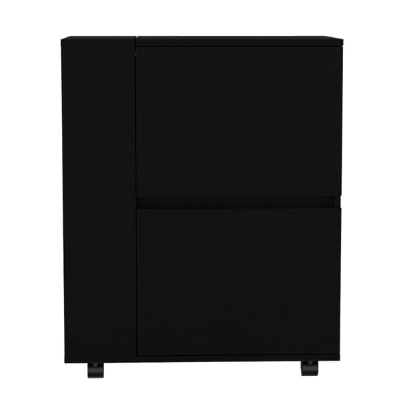 Mobile black bar cart with two cabinets for long - term living room use