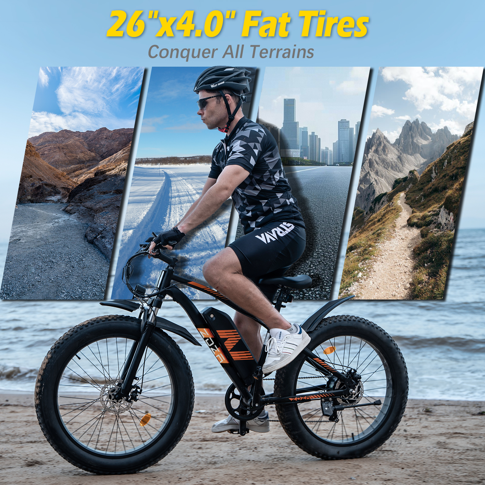 ZDZA Electric Bike for Adults, 1500W Peak E-Mountain Bicycle, 26" Fat Tire 28mph Ebike, 48V 624Wh Removable Battery 72Miles Range, 7 Speed and Dual Suspension UL2849
