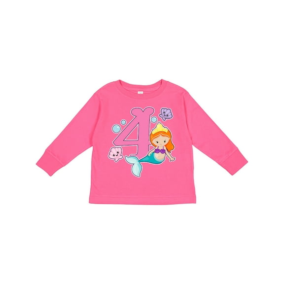 Inktastic I Am 4 Years Old Birthday with Mermaid Girls Long Sleeve Toddler T-Shirt