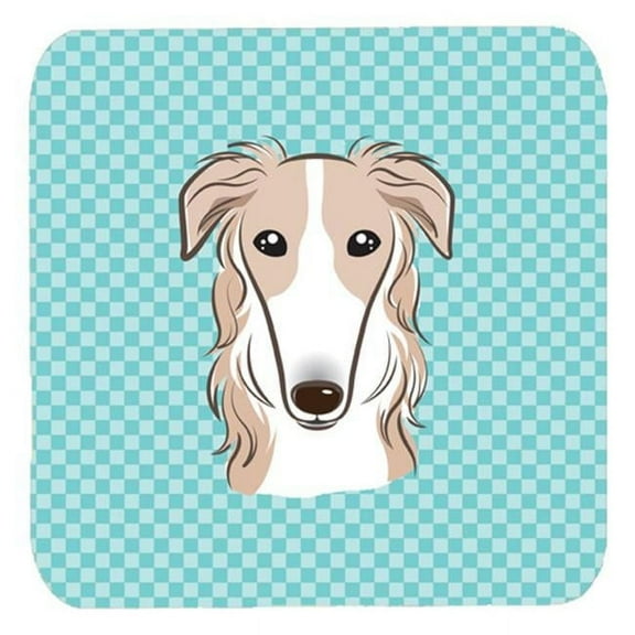 3.5 x 3.5 In. Checkerboard Blue Borzoi Foam Coasters, Set Of 4