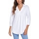 thumbnail image 2 of Blusa Cuello En V Manga 3/4 Color Puro para Mujer Camisa Plisada Suelta Casual para Verano Primavera Blanco S, 2 of 6