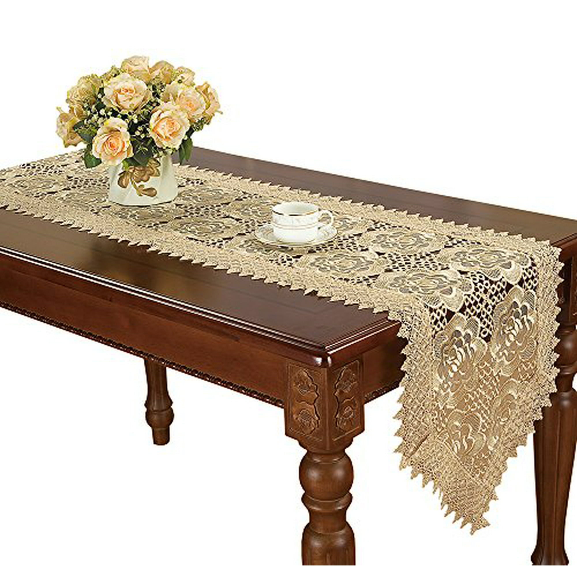 Simhomsen Beige Floral Lace Table Runners And Dresser Scarves