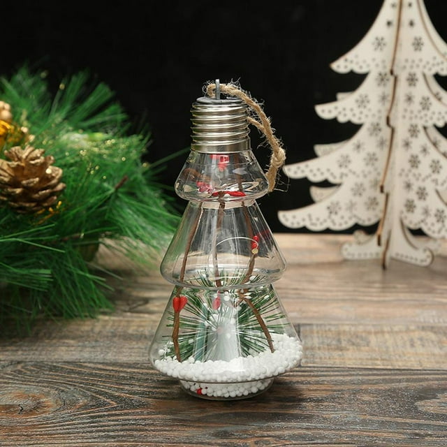 Christmas Transparent LED Bulb Creative Tree Shape Pendant Tree Hanging Ornament Christmas Plastic Tree Ornaments