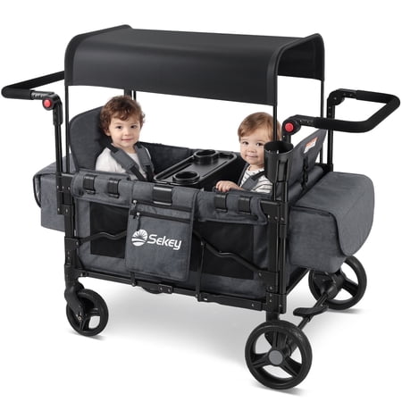 Sekey Wagon Stroller Luxury 4-in-1 Stroller Wagon with Convertible Seats, Adjustable Push Handles, Removable Canopy, Snack Tray & Cooler