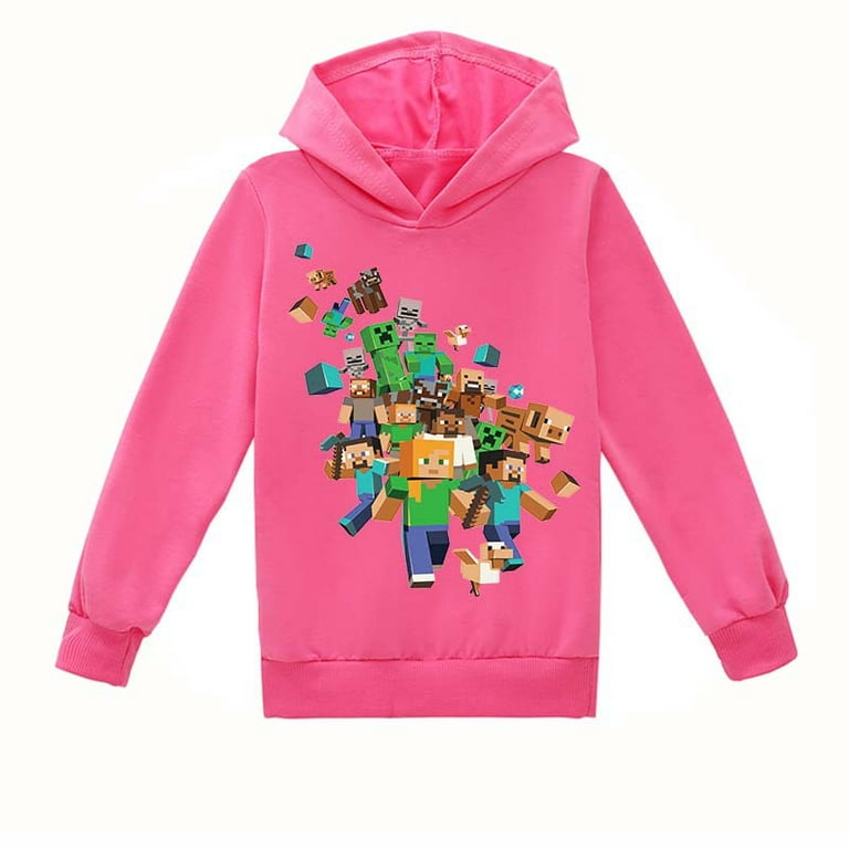 2024 Popular cartoon animation DIY Minecraft casual clothing boys and girls children pullover hoodie hoodie autumn and winter new teenage top hoodie Walmart