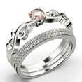 thumbnail image 3 of Art Nouvea Twisted 1.50 Carat Round Cut Morganite And Diamond Moissanite Engagement Ring, Antique Design Wedding Ring in 925 Sterling Silver With 18k White Gold Plating, Trio Set, Matching Band, 3 of 4
