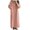 Pink, variant on Womens Chic Button Down Rolled-Up Sleeve Long Cotton Blouse Maxi Dress Khaki, XL