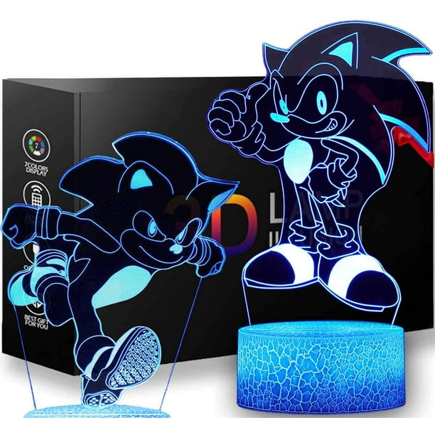 Illusion 3D Sonic The Hedgehog Night Light - 2 Pattern 16 Color Change  Decor Lamp avec télécommande Décoration de chambre d'enfants, éclairage  créatif pour les enfants et les fans de Sonic The