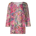 thumbnail image 6 of WTOBBY Women's Floral Print V-Neck 3/4 Sleeve Loose Fit Versatile Blouse Top for Casual Spring Fall Fashion and Everyday Comfortable Outfits,Hot Pink 3XL, 6 of 6