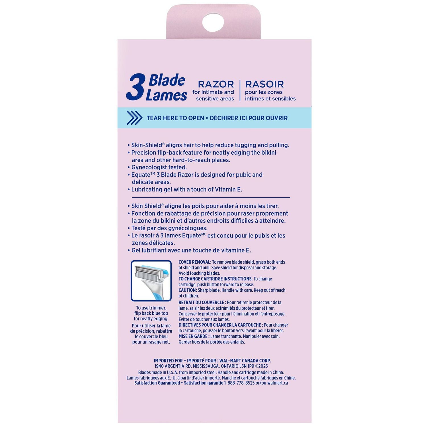 Equate Women's 3 Blade Razor with 2 Cartridges, 1 Handle, 2 Cartridges