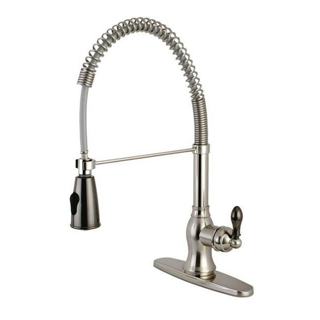 Kaiser Single Handle Kitchen Faucet with Pull-Down Sprayer, Satin Nickel & Black Nickel