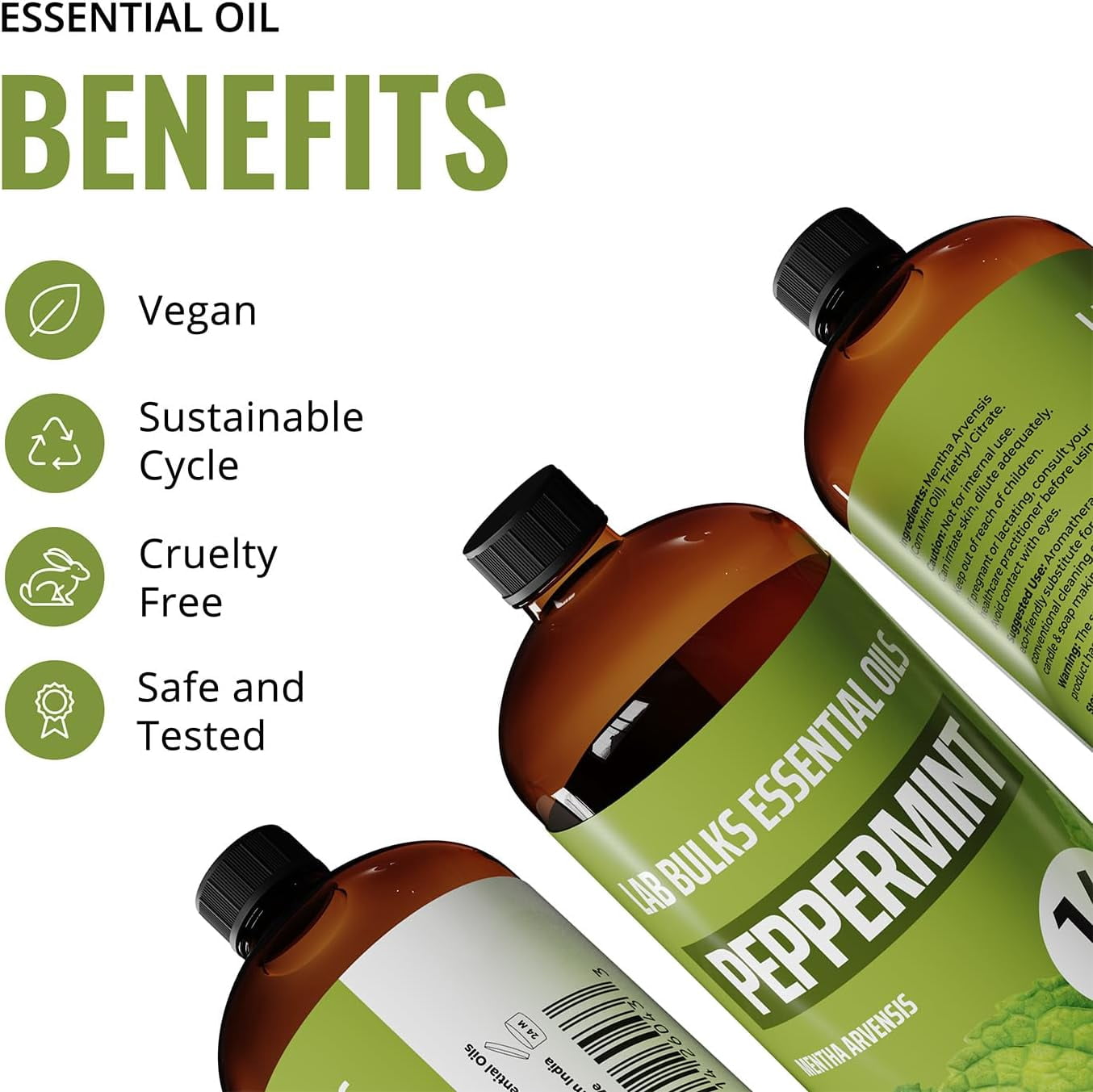 Lab Bulks Essential Oil Peppermint Essential Oil, 16 oz Bottle for Diffusers, House Cleaning, Candles, 1 Pack, Aromatherapy Oil
