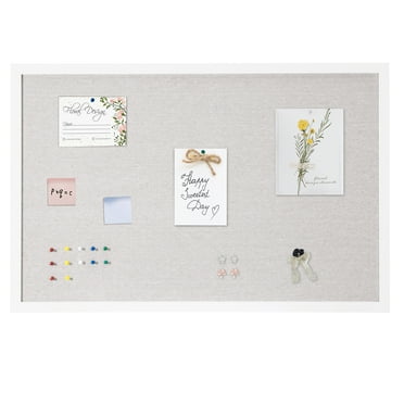KFFKFF 36"x24" White Cork Board featuring Linen Surface – Chic Wall-Hanging Message Board for Home, School, Office – Sophisticated & Practical Announcement Board
